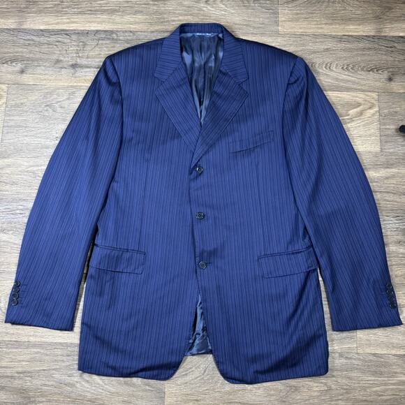 Read*** Canali 2 Piece Suit US 44L Pants 36x32 Blue Striped 100% Wool Two Button - Picture 2 of 16